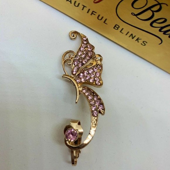 Pink Butterfly Crystal Studded Ear Cuff Jewelry - Picture 3 of 8